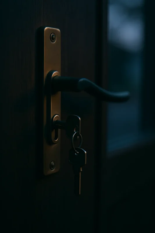 Sleutel die in een buitenslot is blijven zitten bij schemerlicht