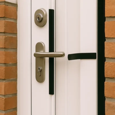Deur met inbraaksporen en kaart tussen het beslag