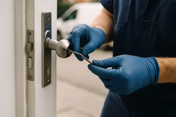 Slotenmaker opent deurcilinder met lockpick gereedschap