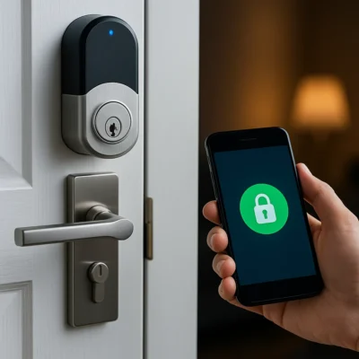 Smartlock bediening via smartphone bij moderne voordeur