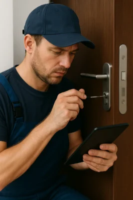 Locksmith aan het werk op locatie