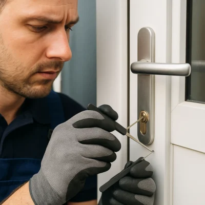 Man opent voordeur met professioneel lockpick-gereedschap