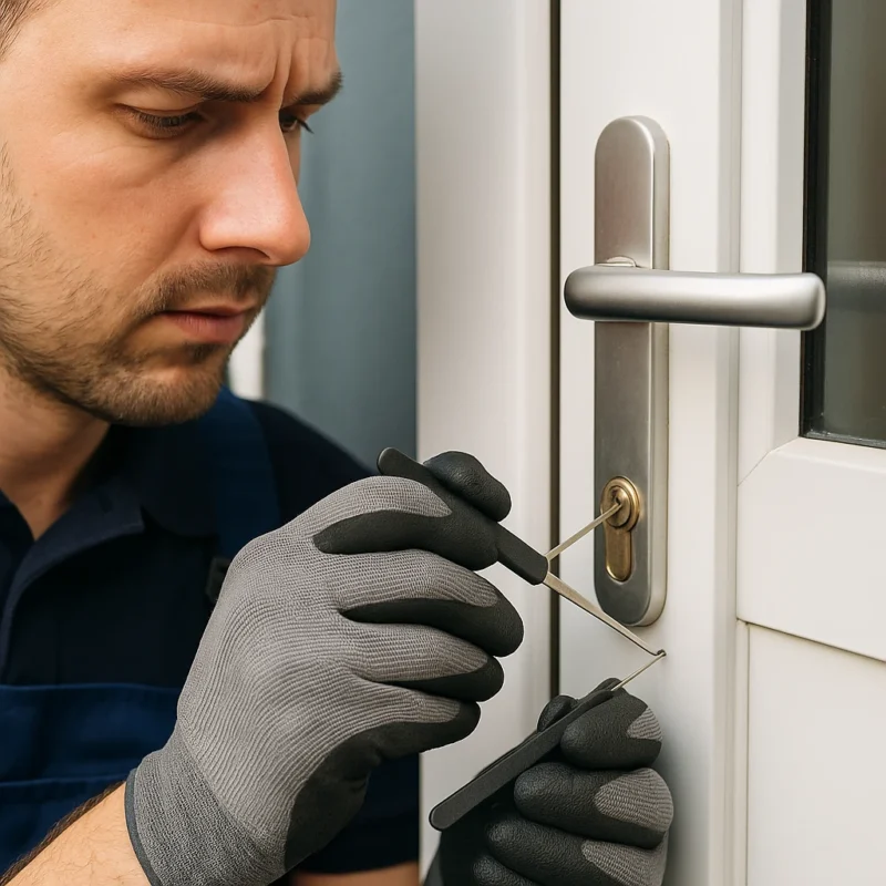 Man opent voordeur met professioneel lockpick-gereedschap