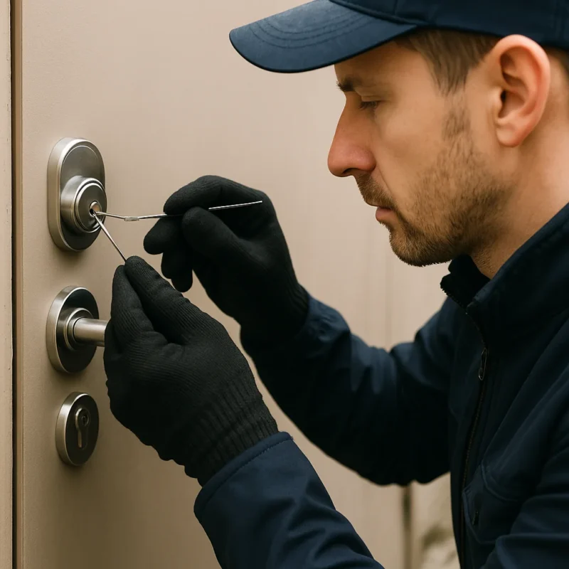 Slotenmaker opent zorgvuldig deurcilinder met professioneel gereedschap