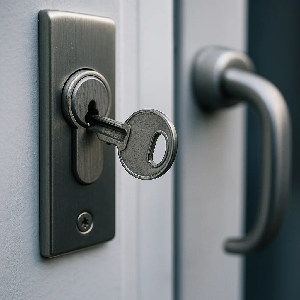 afgebroken sleutel in een metalen slot van een moderne deur