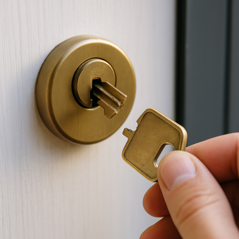 Close up van sleutel afgebroken in slot met zicht op cilinder