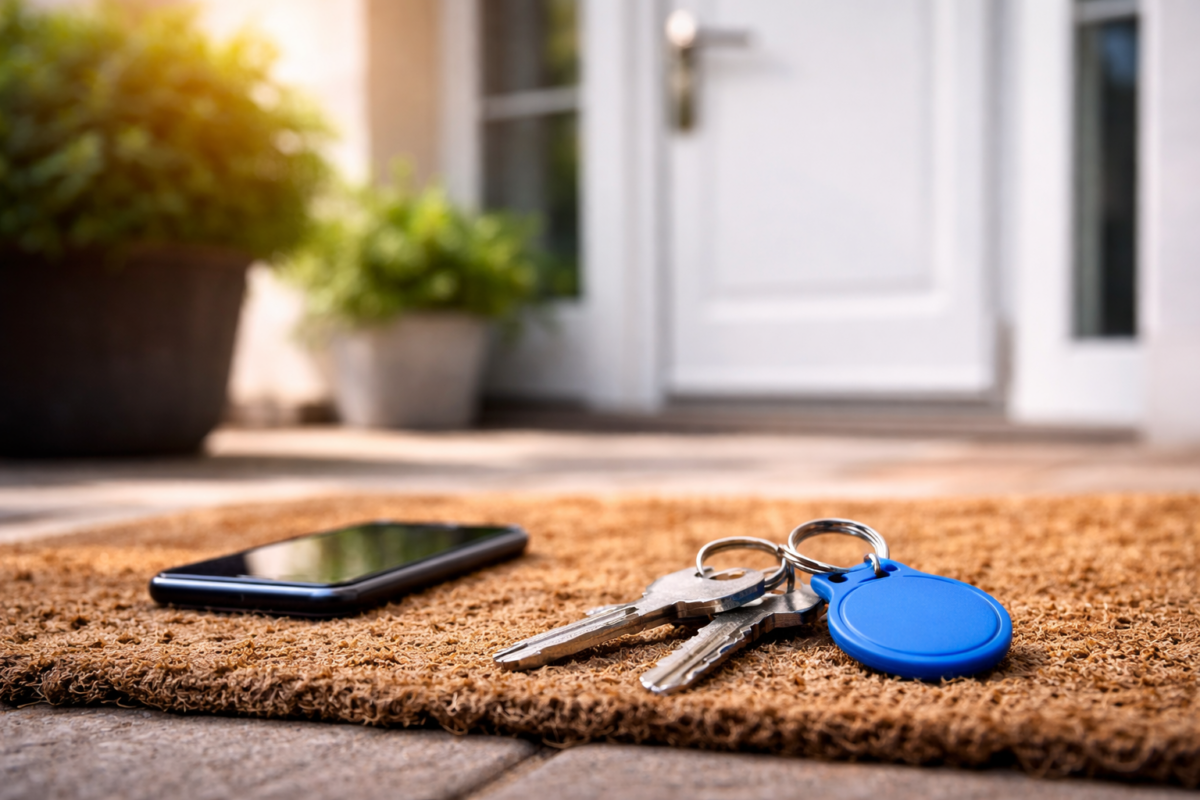 Sleutel vergeten met sleutels op de deurmat bij voordeur