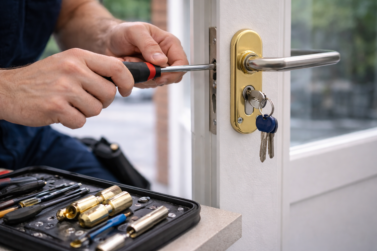 Sloten vervangen door monteur met nieuwe cilinder en gereedschap.