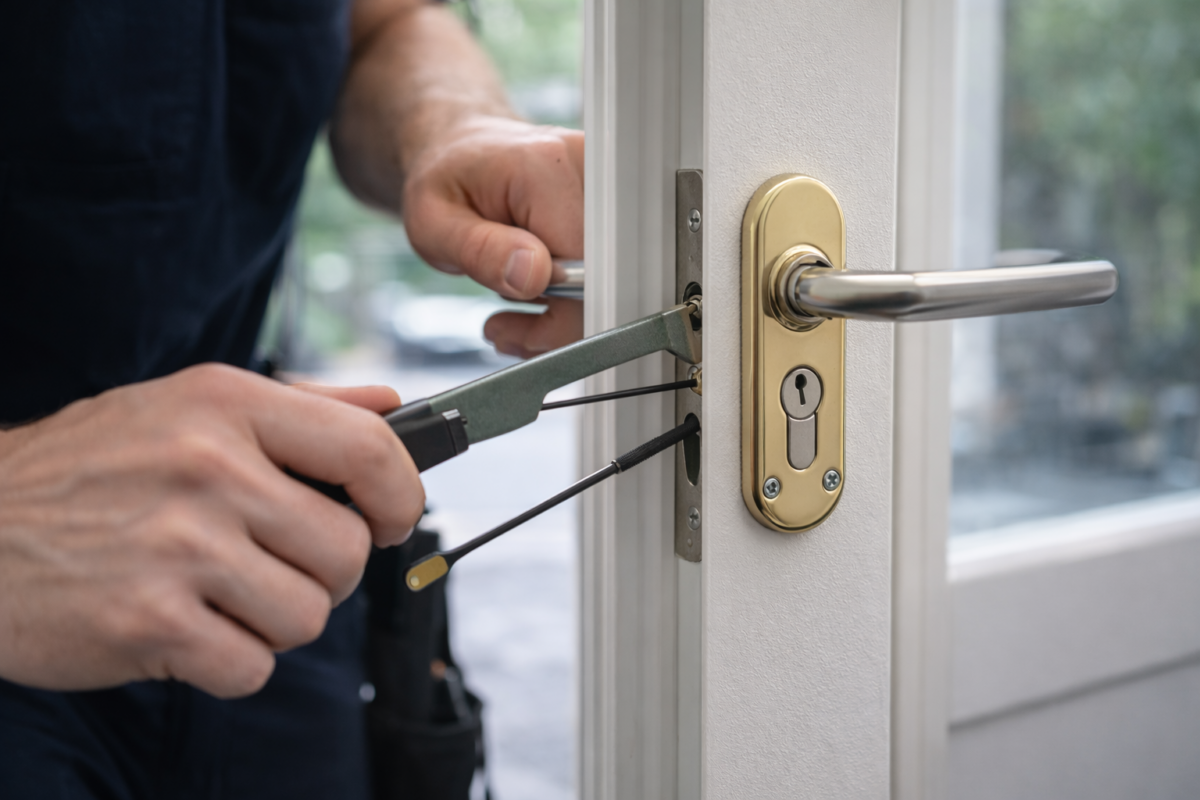 Slotenmaker voert deur openen zonder sleutel schadevrij uit.